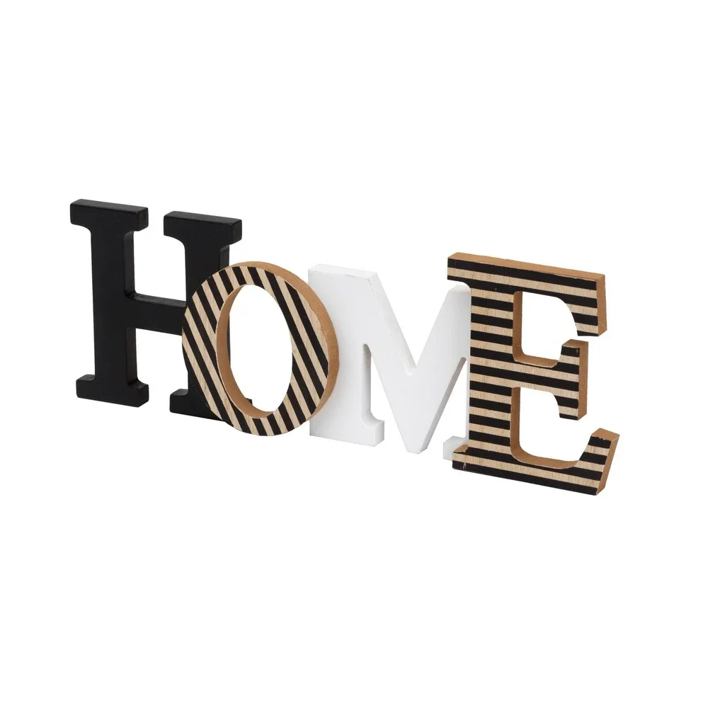 Striped HOME Sign | Mixed Letter Wooden Tabletop Accent | Modern Farmhouse Style